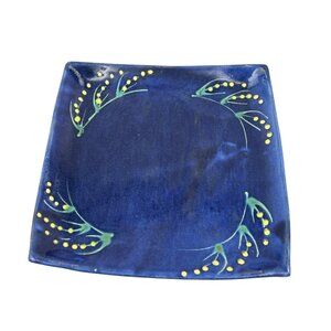 Earthworks BarbadosHandcrafted 8.5" Square Ceramic Plate With Blue & Yellow Flor